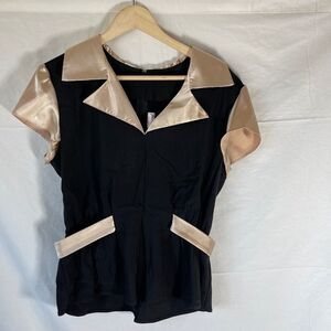 Stop Staring! Black‎ And Gold Retro Style Top Sz XL